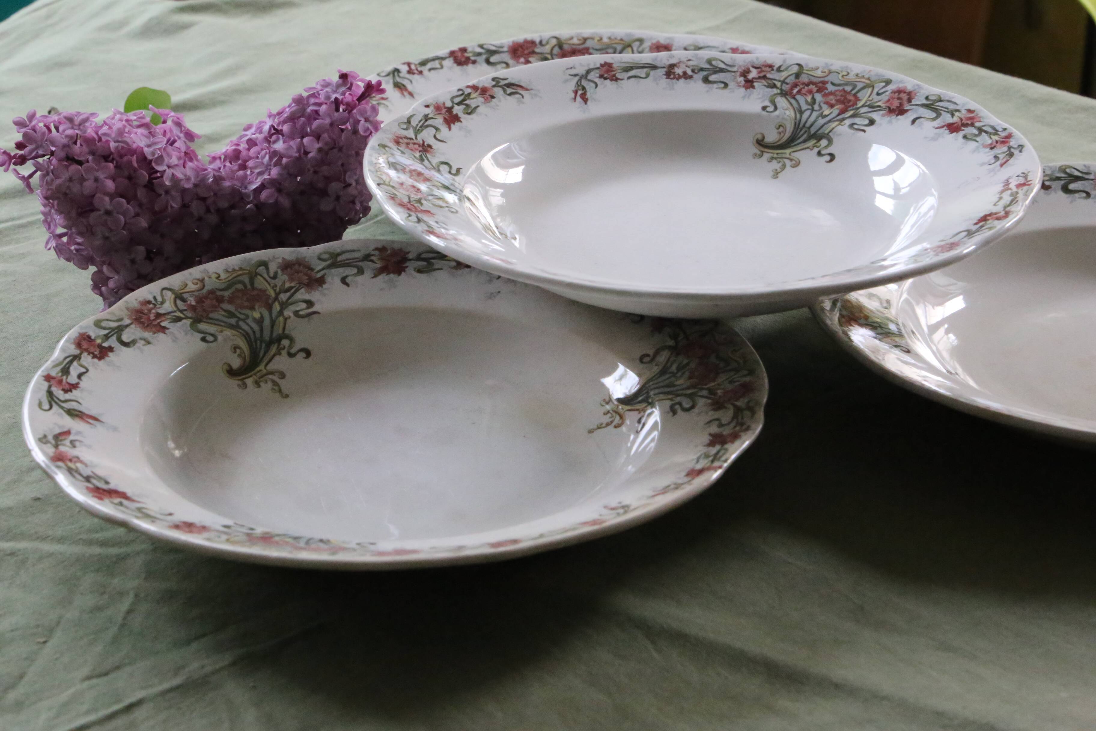 Soup plates x4, Onnaing, Guirlande model, 19th century