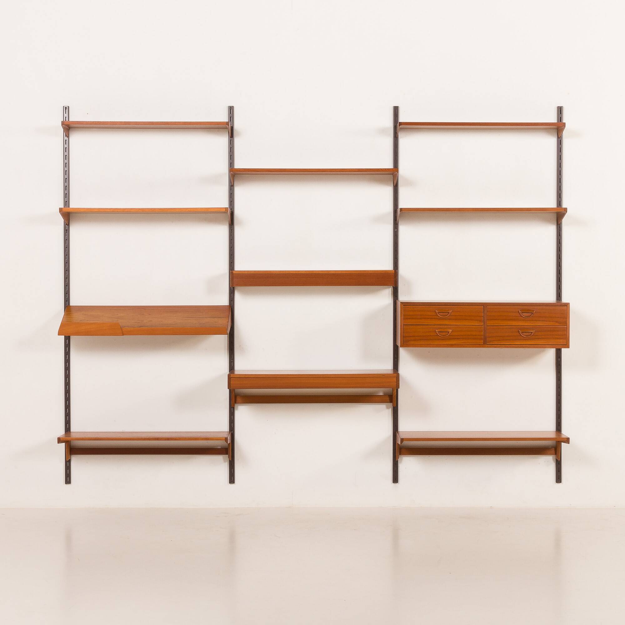 Kai Kristiansen teak wall unit with a desk and a lamp, FM Mobler, 1960s