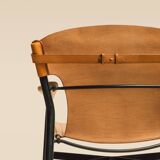 Maërl armchair, Galathée model, natural leather, solid wood armrests of your choice