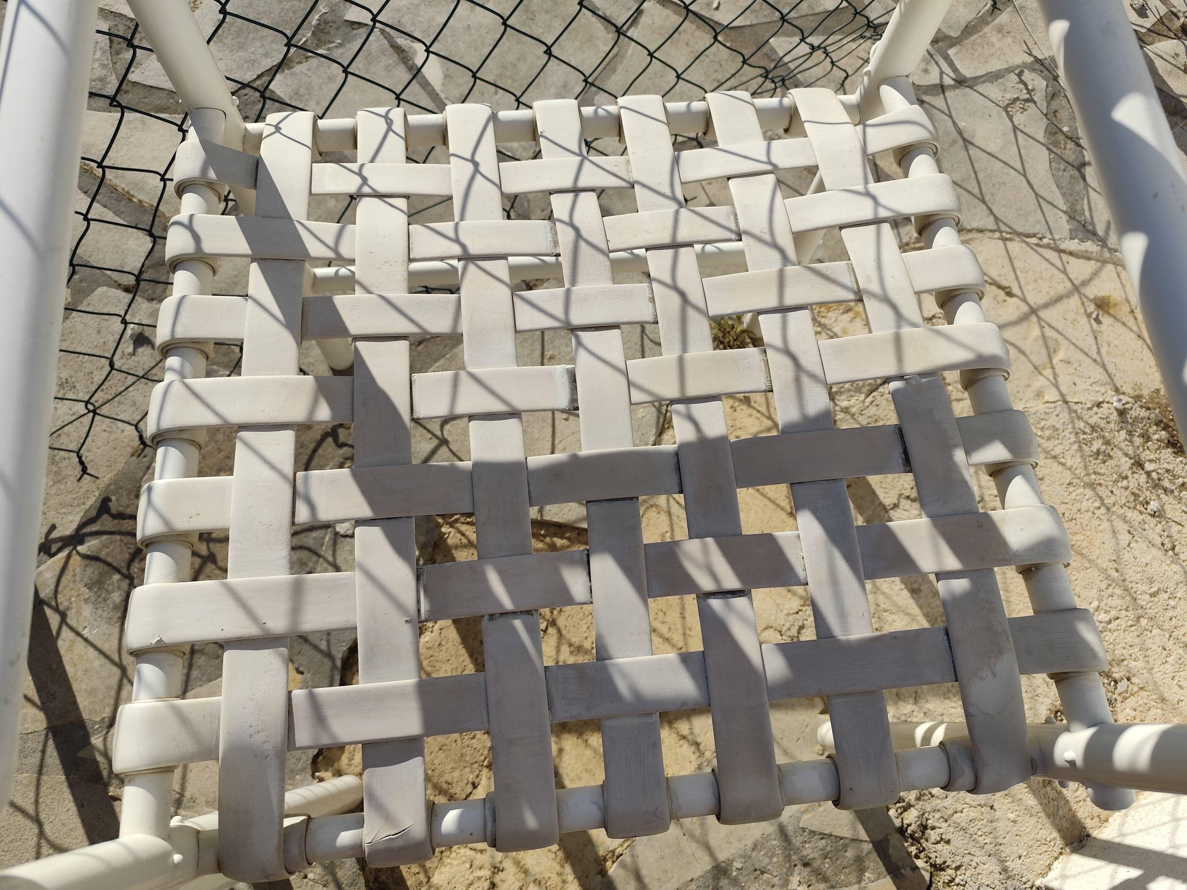 4 chairs & 2 vintage woven lounge armchairs triconfort, 1980 France