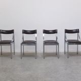 Set of 4 Italian chrome & leather dining chairs, 1970s