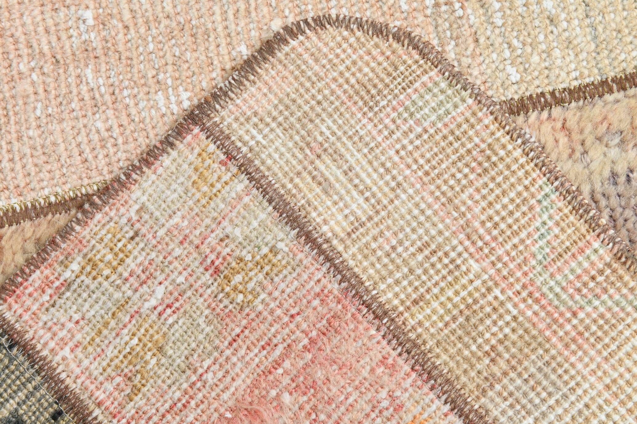 Tapis Runner Vintage Patchwork, Motifs Tribaux, Tons Pastel & Terre, 66x265 cm