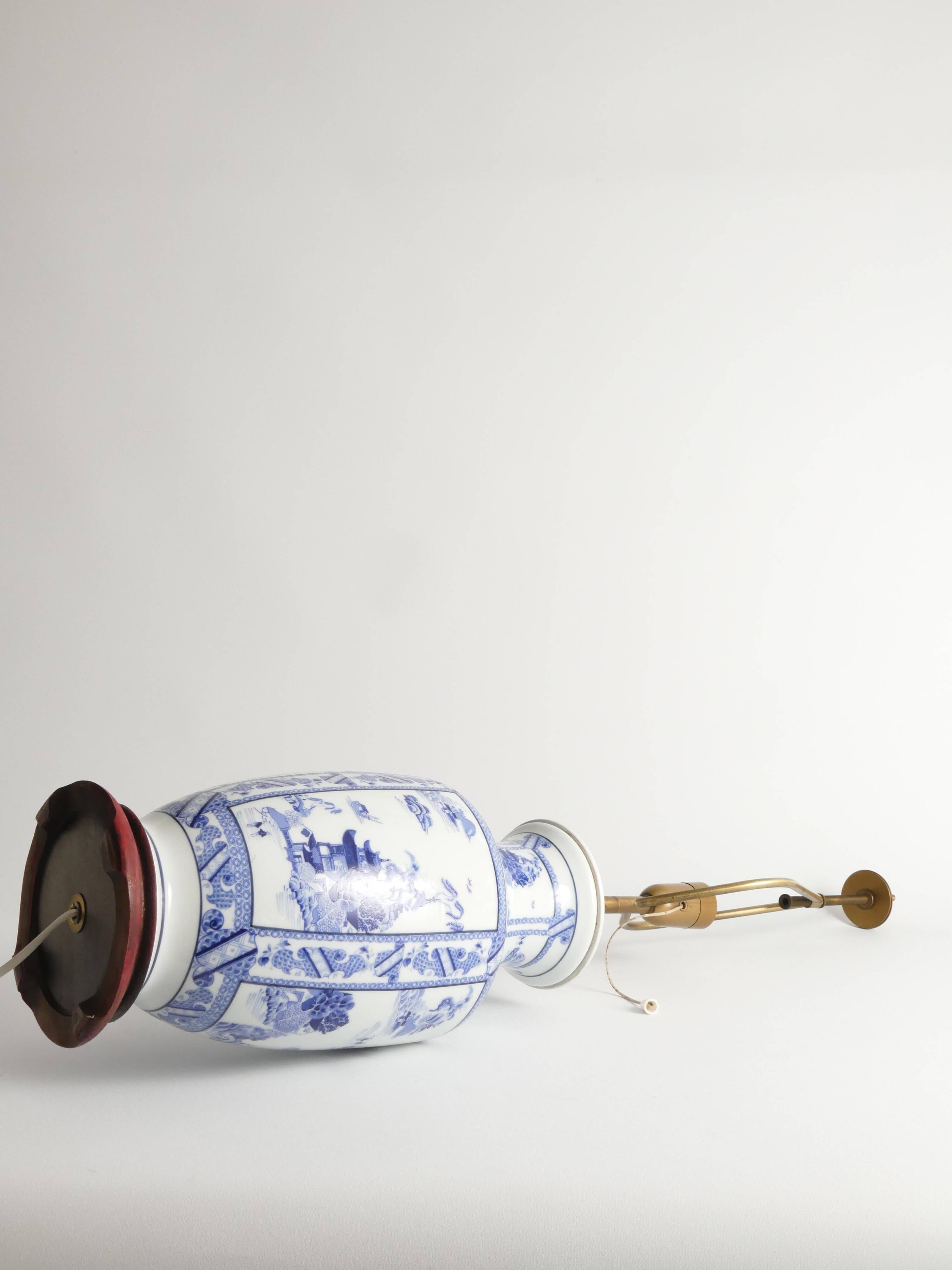 French Blue & White Willow Porcelain Table Lamp, by Louis Drimmer, Limoges