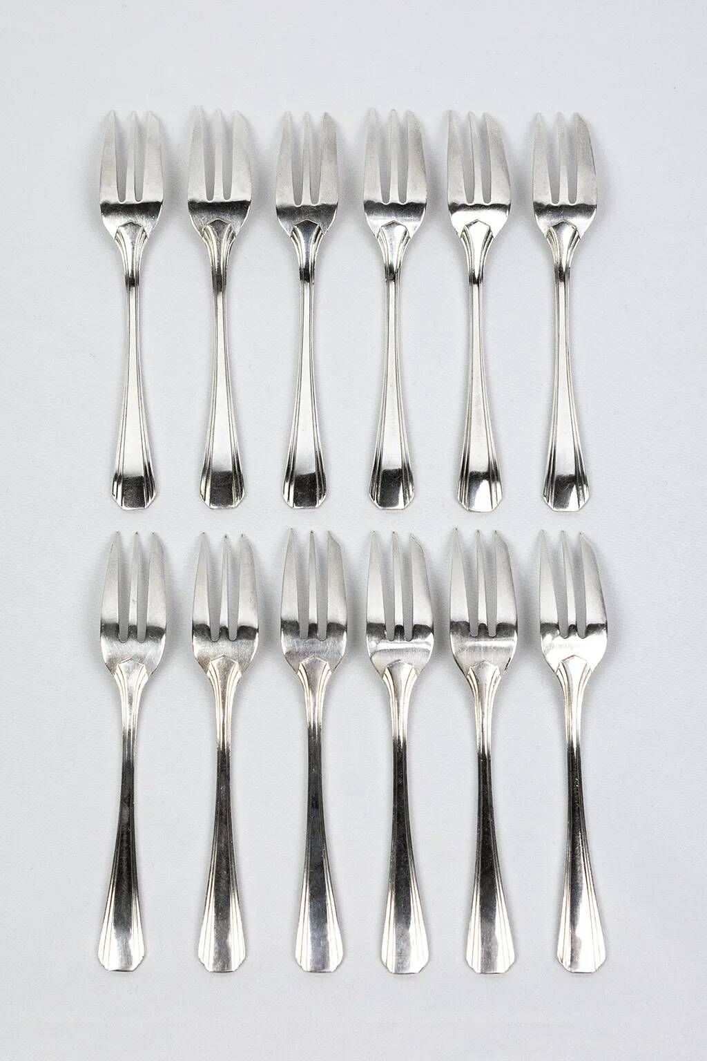 12 dessert forks Christofle Boréal by Luc Lanel, silver-plated metal