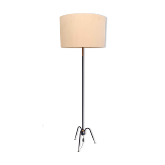 Floor lamp model 641 on metal tripod patinated rifle and elements in lunel brass