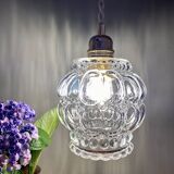 Vintage globe pendant lamp in transparent molded glass