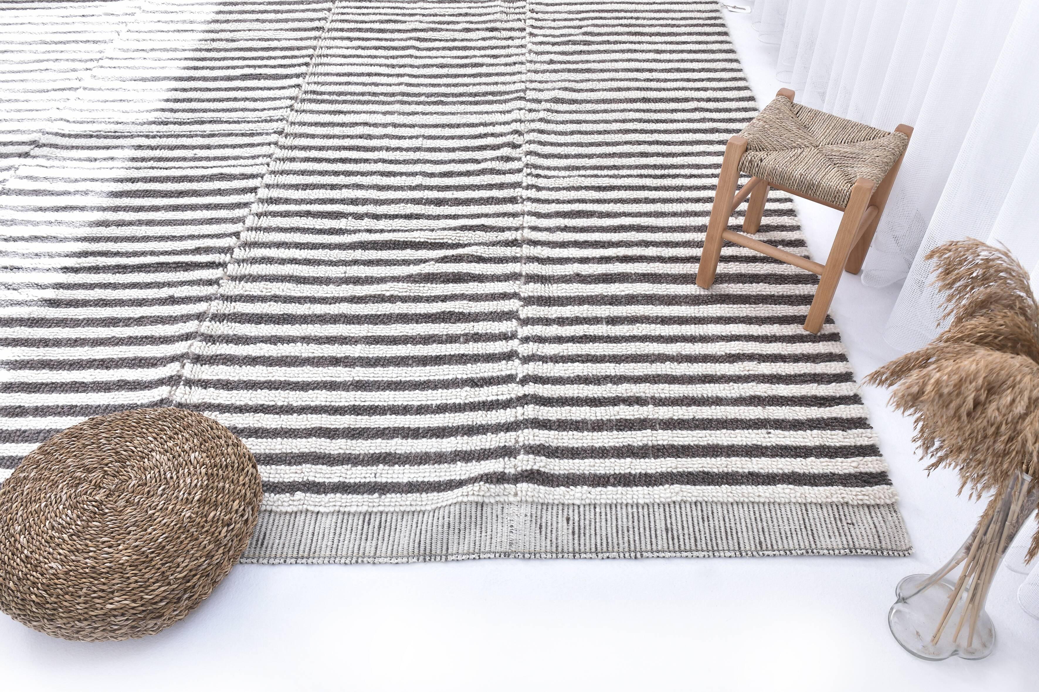 8x10 Pinstriped Brown & White Vintage Rug, 265x300Cm SK 240422