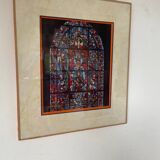Original stained glass engraving painting from Chartres Cathedral