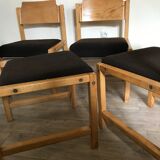 Set of 4 vintage chairs 1980's in beech, thermoformed on the back