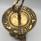 Cendrier sur pied en laiton massif vintage décor signes du zodiaque