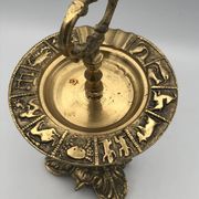 Vintage solid brass ashtray with zodiac sign decor
