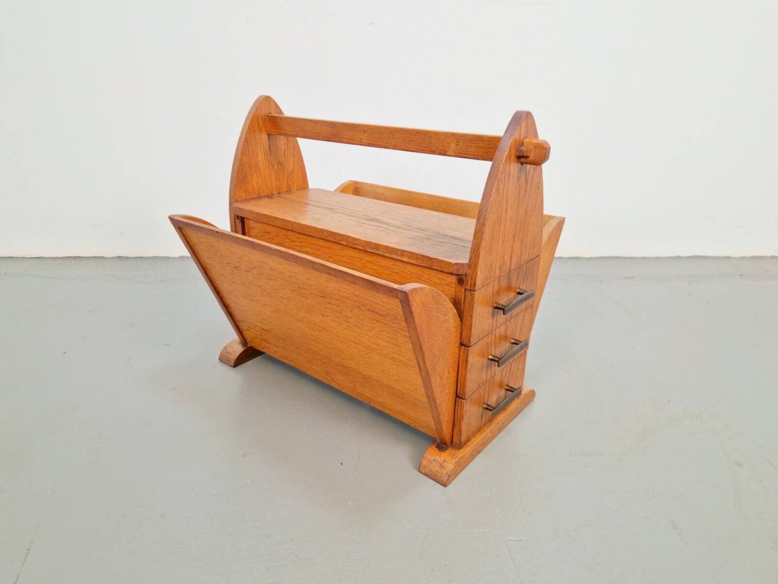 Art Deco Magazine Rack with Three Drawers, 1930s