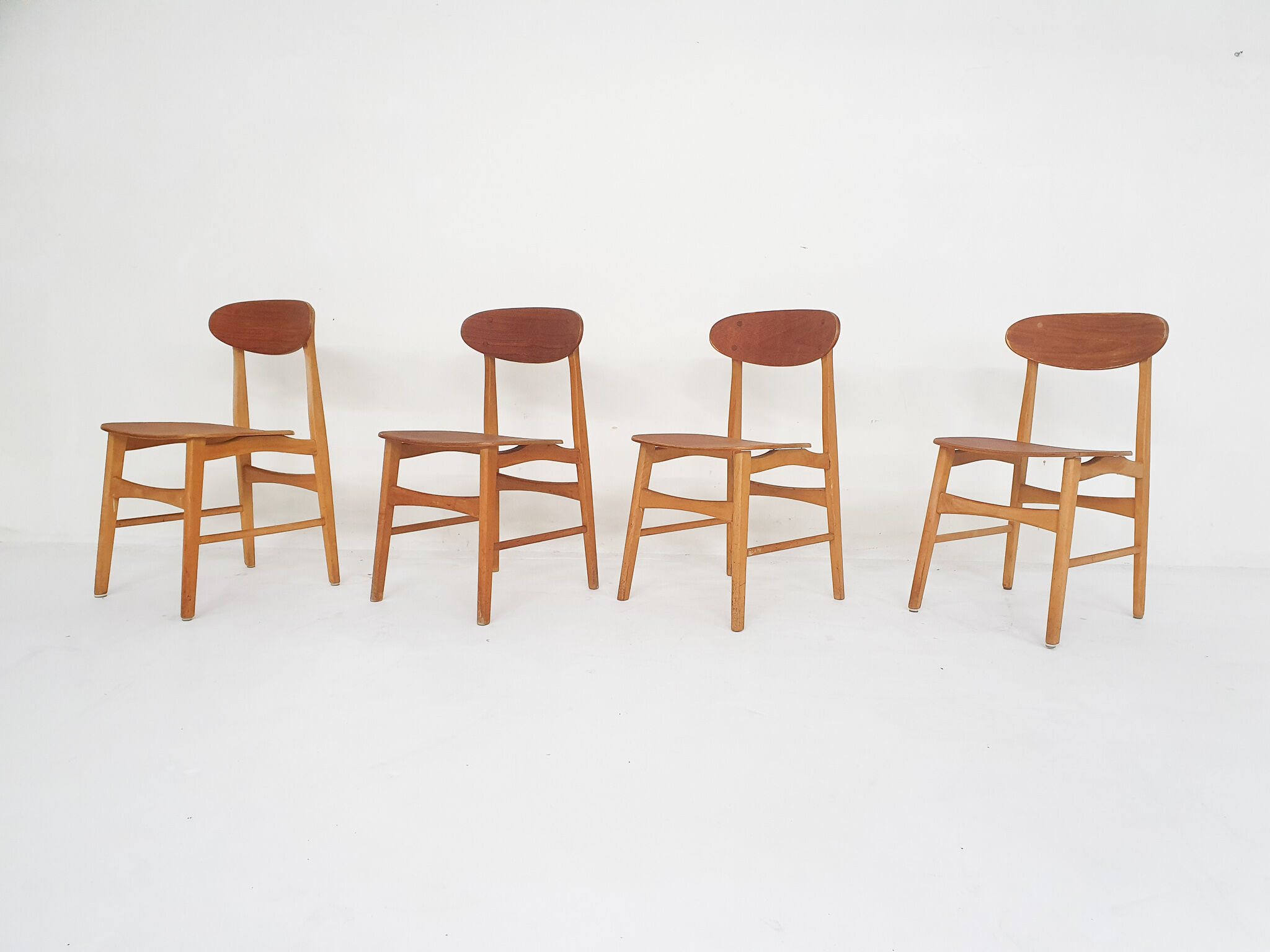 Set of four teak plywood chairs, The Netherlands 1950's