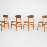 Ensemble de quatre chaises en contreplaqué en teck, Pays-Bas 1950
