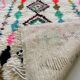 Moroccan Berber rug in ecru with multicoloured diamonds and bright pink – 240 × 139