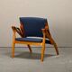 Scandinavian Modern Foldable Safari Lounge Chair in Beech wood and Blue fab