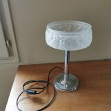 Art deco lamp in chromed metal and frosted glass