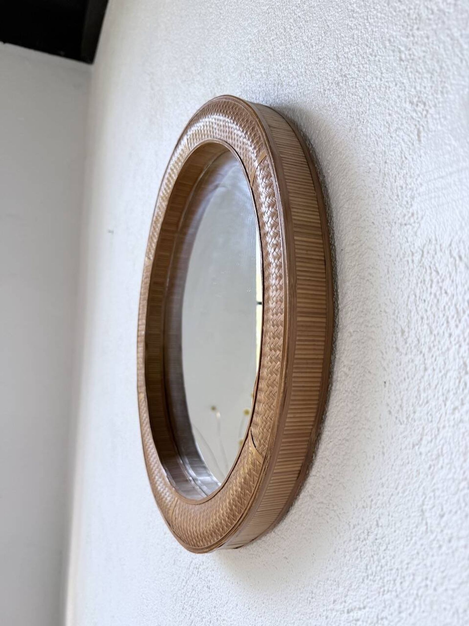 Woven wicker round mirror 1960