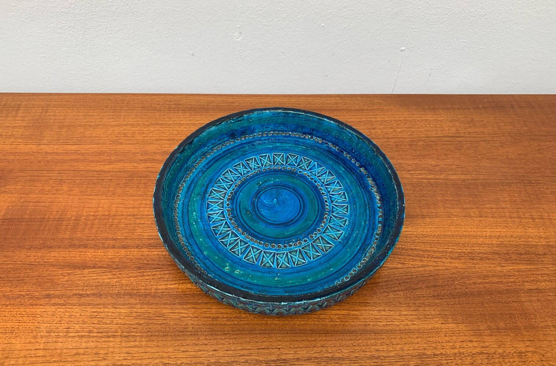 Large blue pottery bowl Rimini by Aldo Londi for Bitossi, Italy, 1960s.