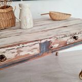 Old patinated farm table with 2 drawers