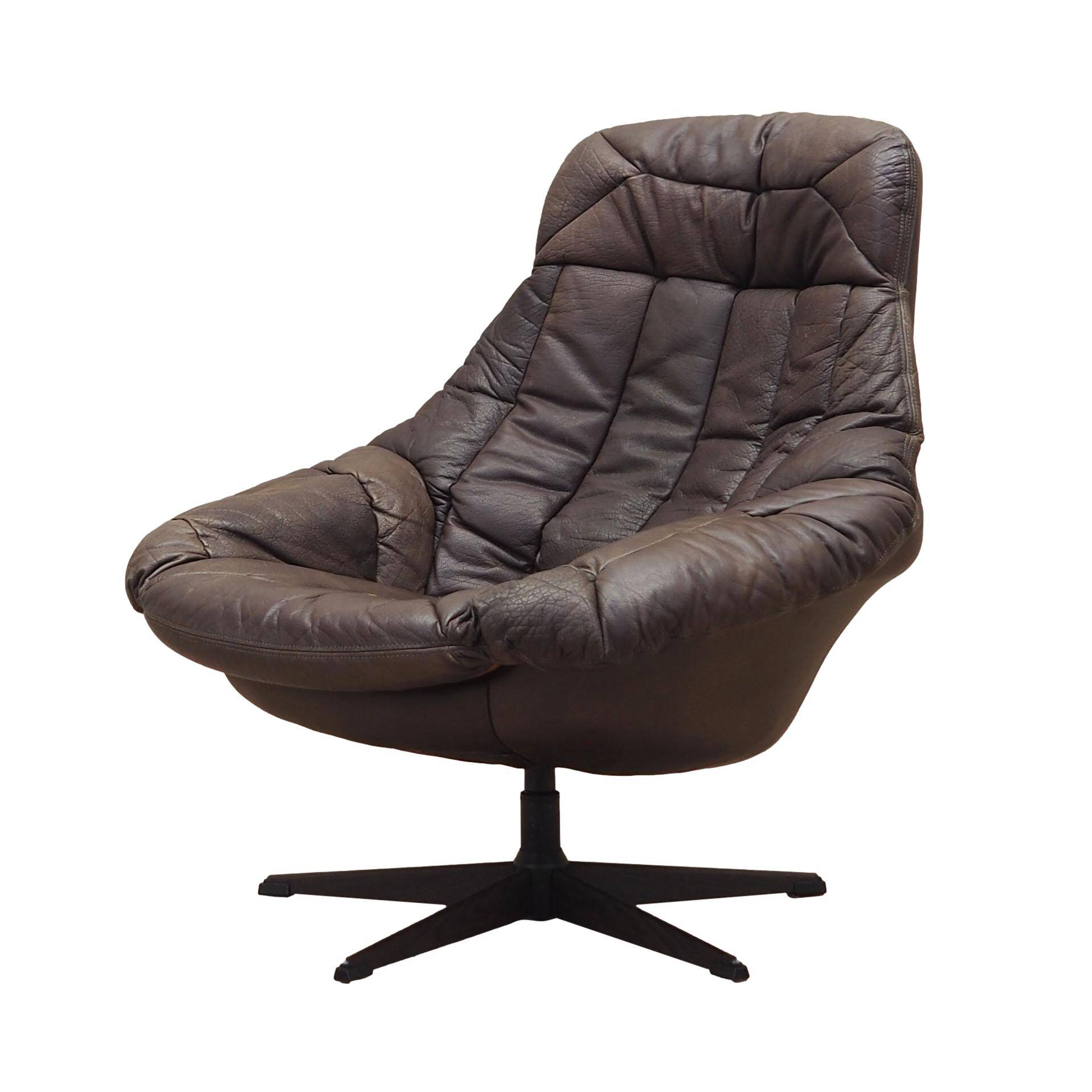 Leather swivel armchair, Danish design, 1960s, designer: H.W. Klein, manufacture: Bramin