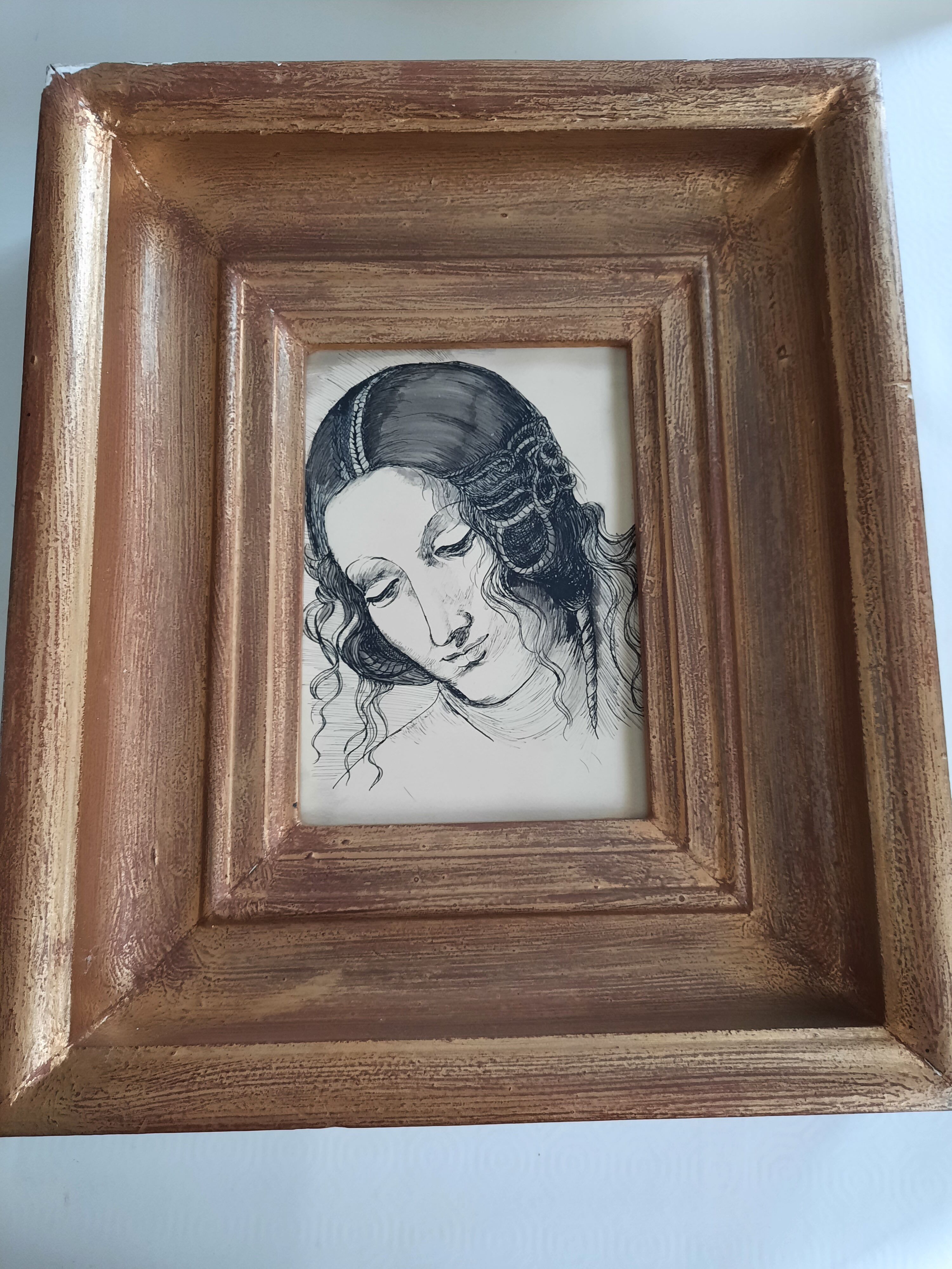 Cadre doré dessin à lencre