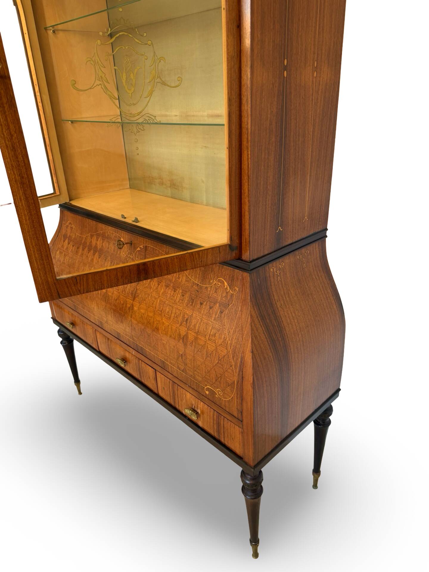 Secretary credenza in marquetry in the Italian Louis XV style from the mid-century, 1960.