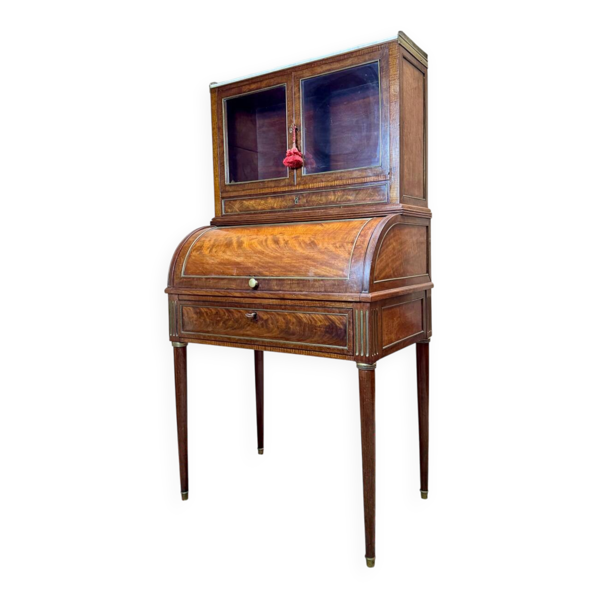 Louis XVI/18th century mahogany roll-top desk forming a display case