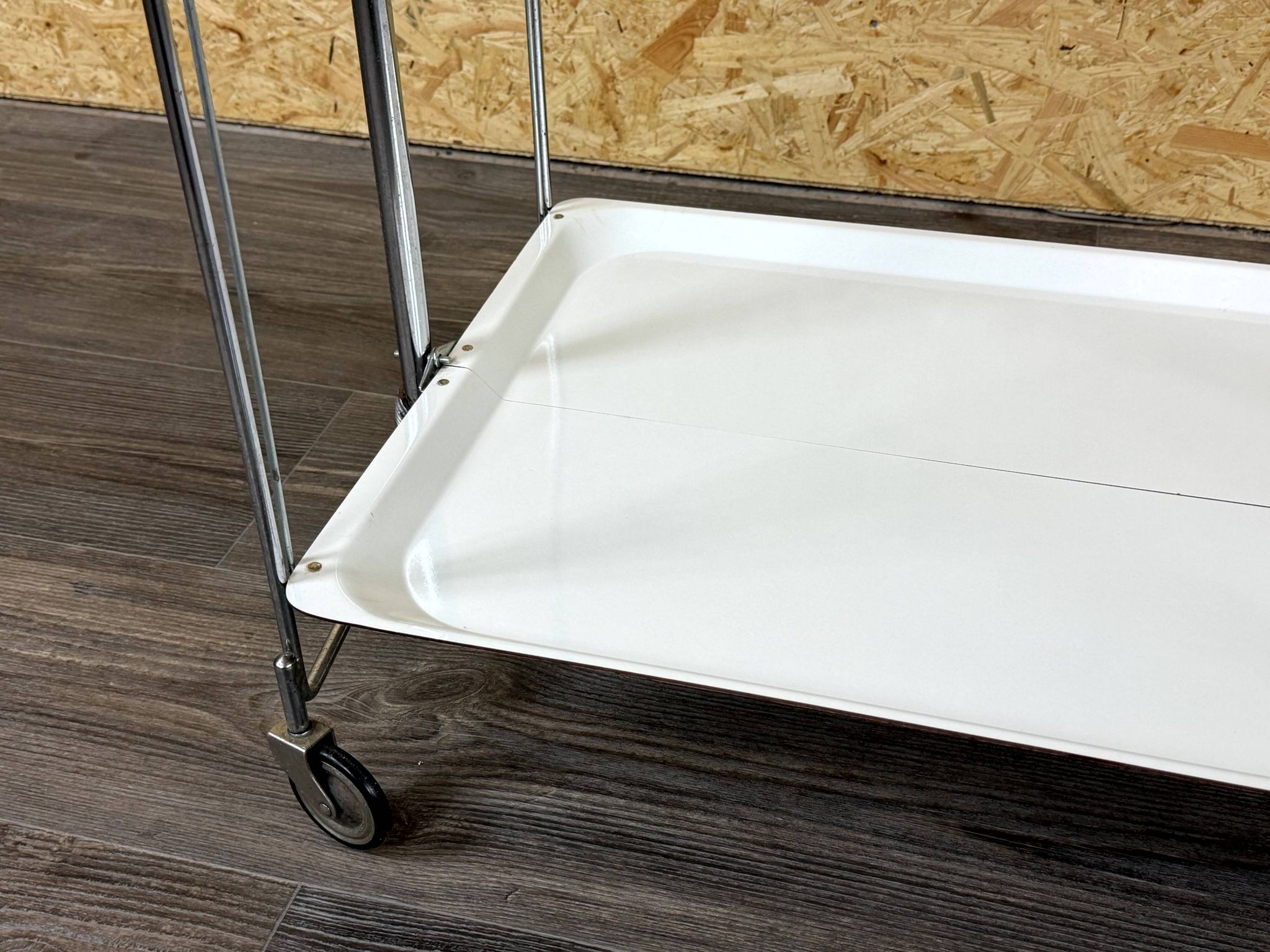 1960s 1970s Serving Cart Dinette Side Table Space Age Design Chrome White