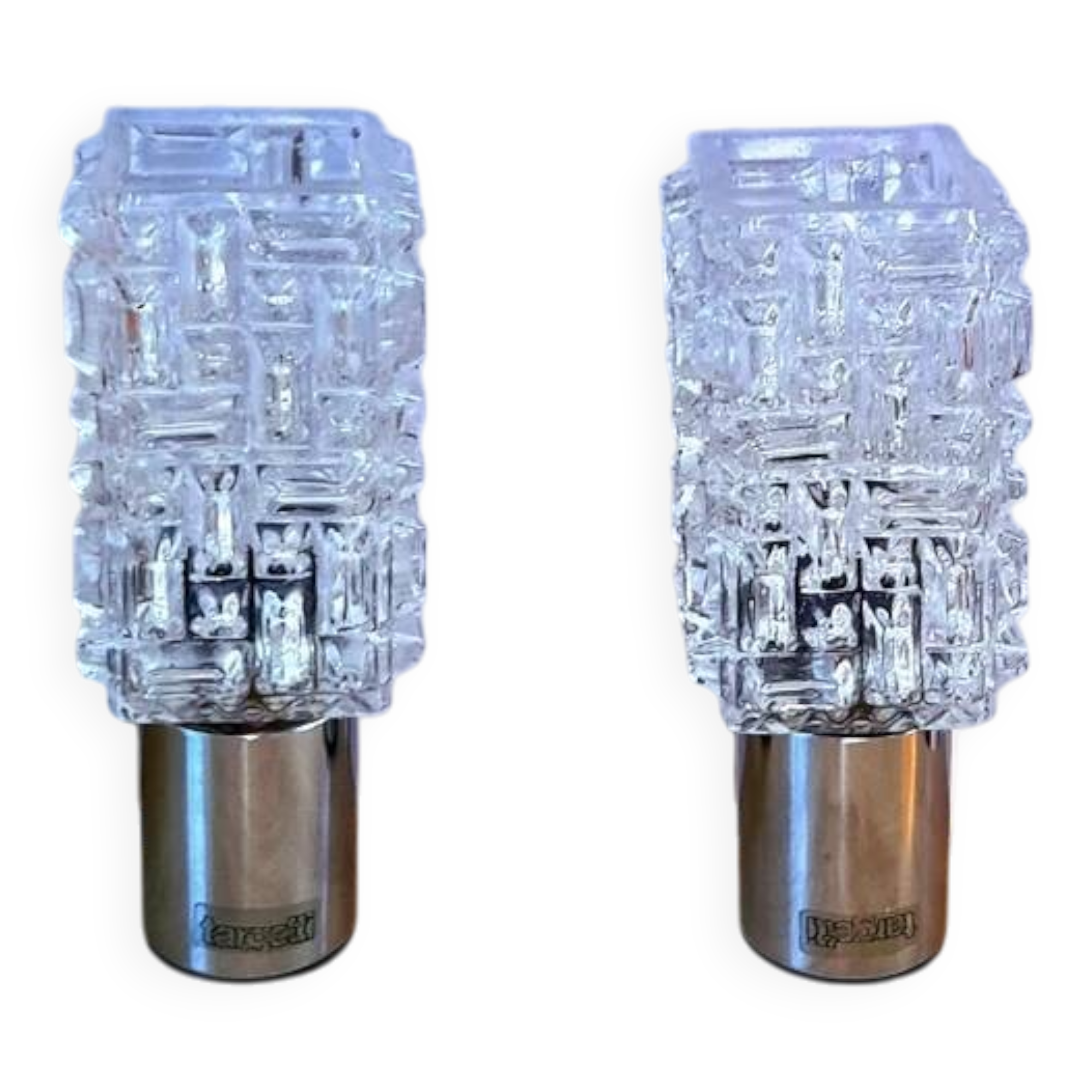 Pair of Targetti wall lights in glass and chrome metal 1970