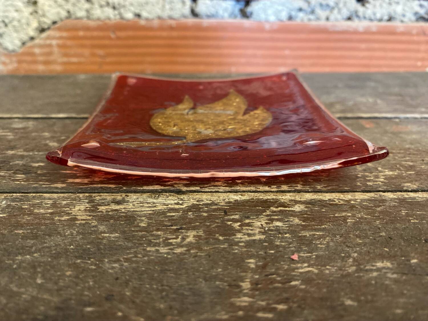 Old Multilayer Red Glass Pocket Video Brass Inlaid Vintage