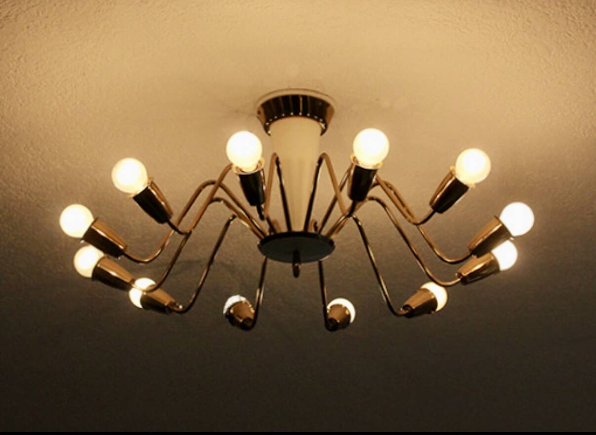 Antique 12-light Sputnik spider pendant lamp from the 60s