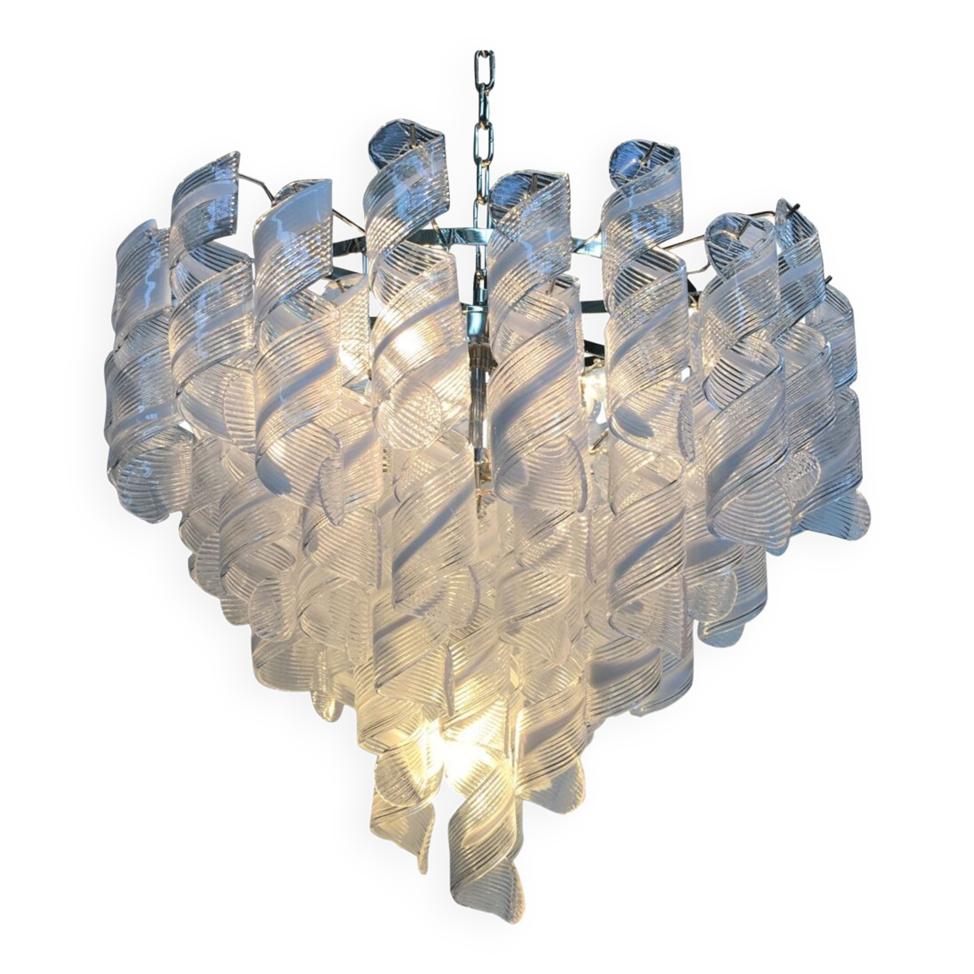 Transparent and white “ricci” murano glass chandelier d70