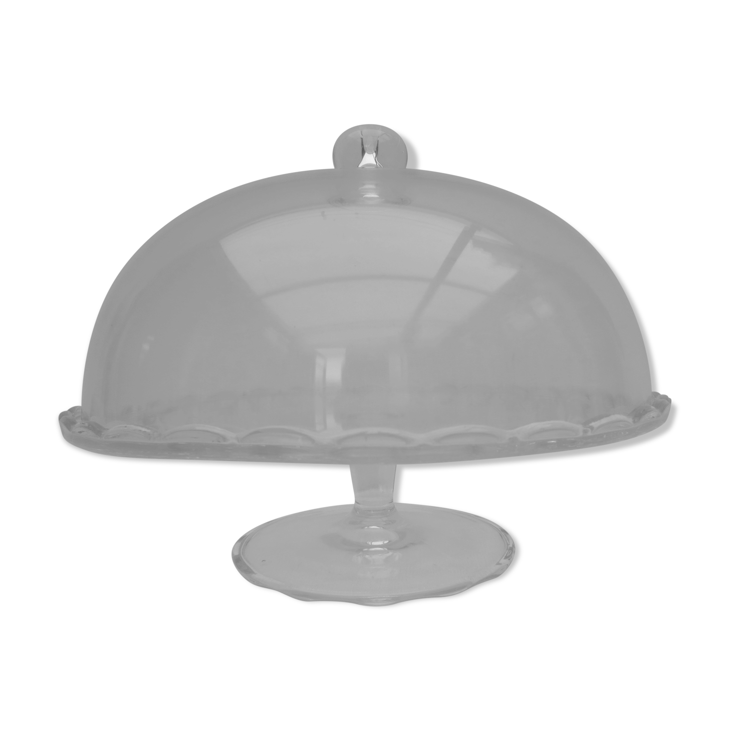 Ancienne cloche à gateaux en verre sur pied