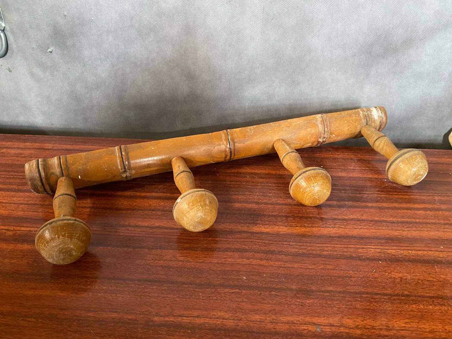 Old Coat Rack Wall Mounted x4 Wood Bamboo Style Vintage