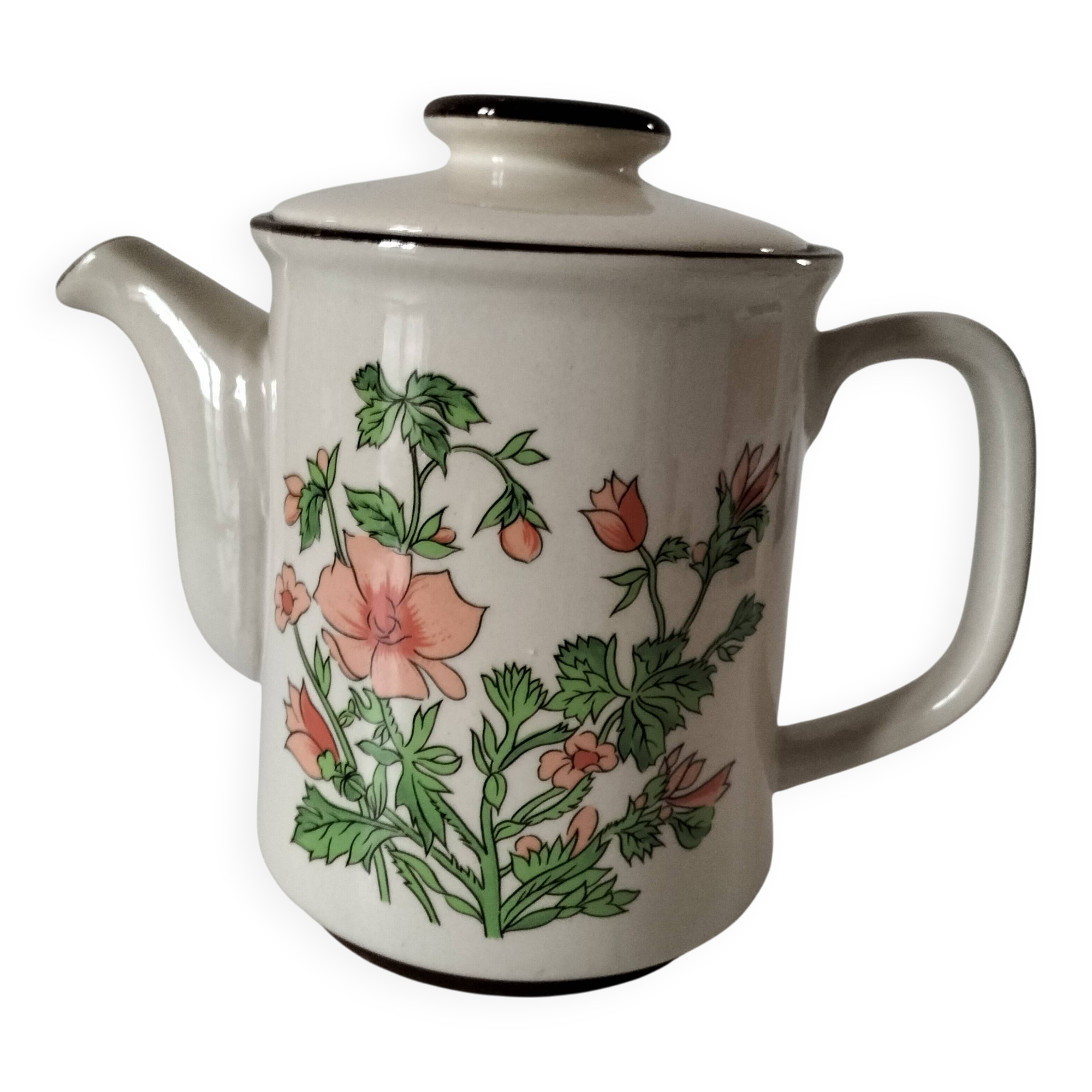 Vintage flowered stoneware teapot – 1970s