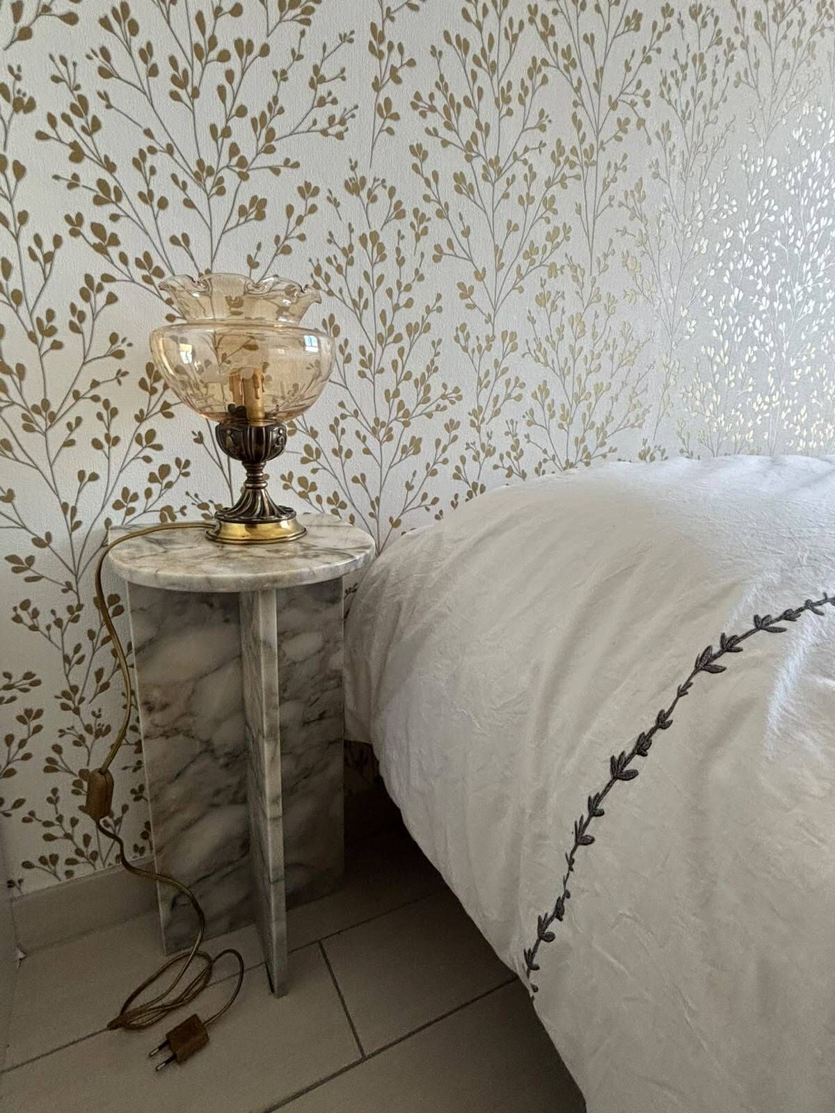 Pair of Italian bedside lamps by Targetti – Amber Glass and Brass