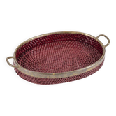 Vintage 1970s Wicker and Brass Tray, Italian Design