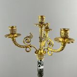 Pair of candelabra in gilt bronze and green marble, 19th century