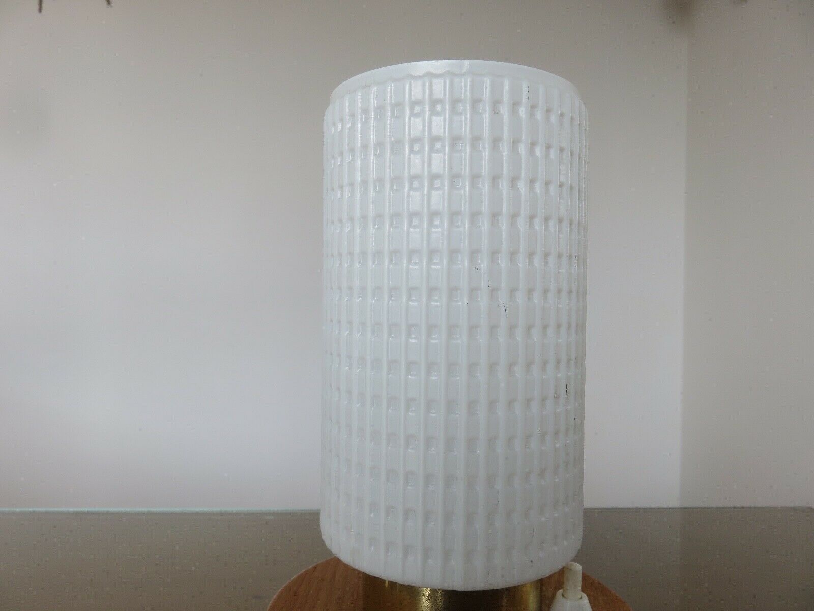 Scandinavian lamp, made of wood, brass and embossed glass 70s