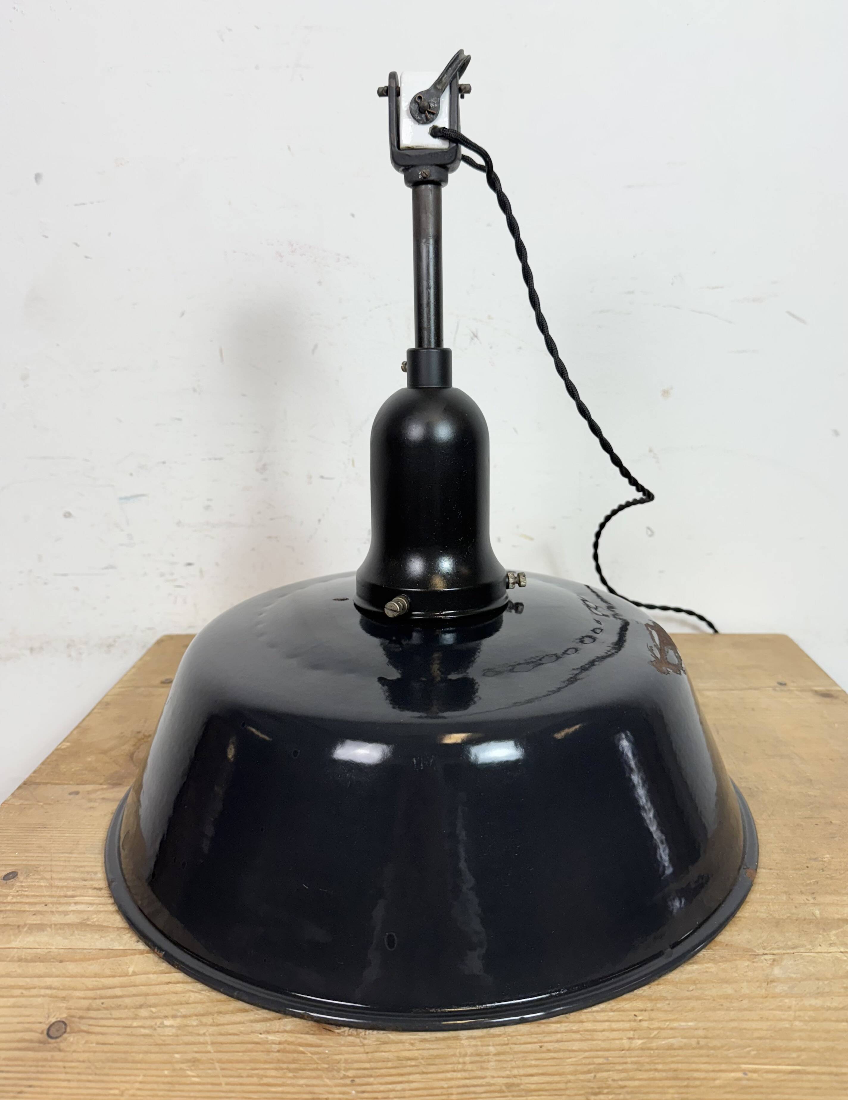 Industrial Black Enamel Factory Lamp with Porcelain Top, 1950s