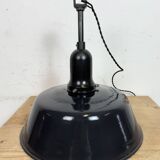 Industrial Black Enamel Factory Lamp with Porcelain Top, 1950s