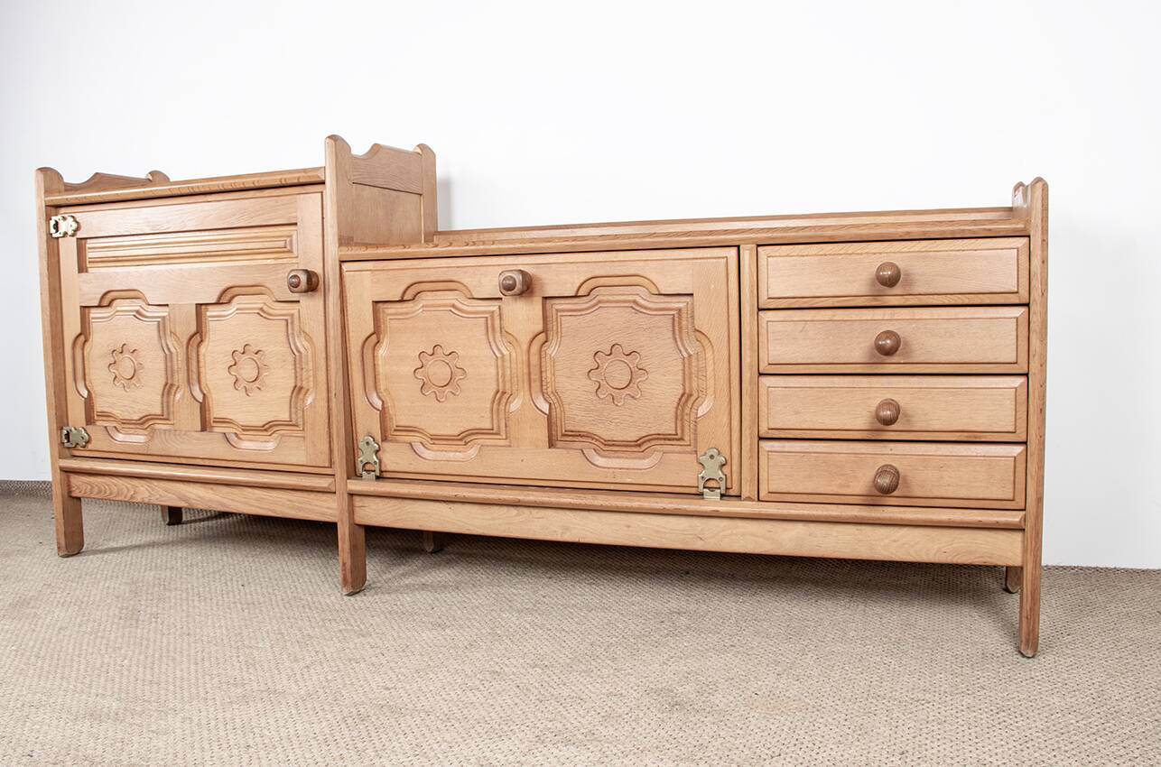 French enfilade in solid oak by Guillerme and Chambron 1960.