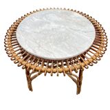 Sun coffee table in rattan and marble from the 50s
