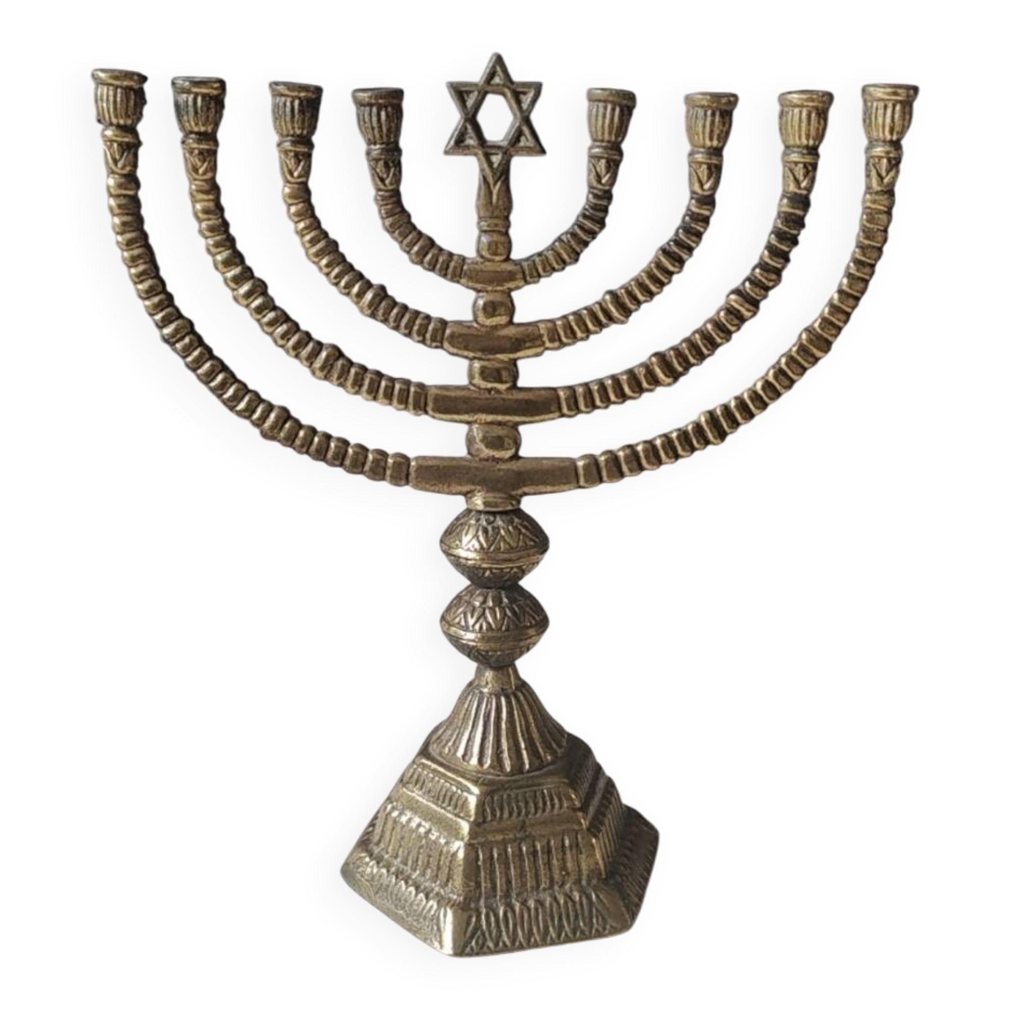 Large Menorah/Hebrew Chandelier with 8 branches. Star of David. Bronze.
