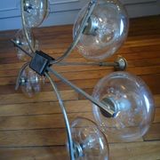 Vintage chandelier 6 lights, metal and glass, vintage 1950s