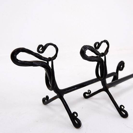 Pair of wrought iron dachshund andirons