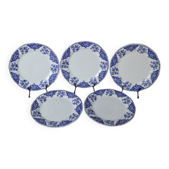 5 grandes assiettes à dessert en faïence ancienne de Gien