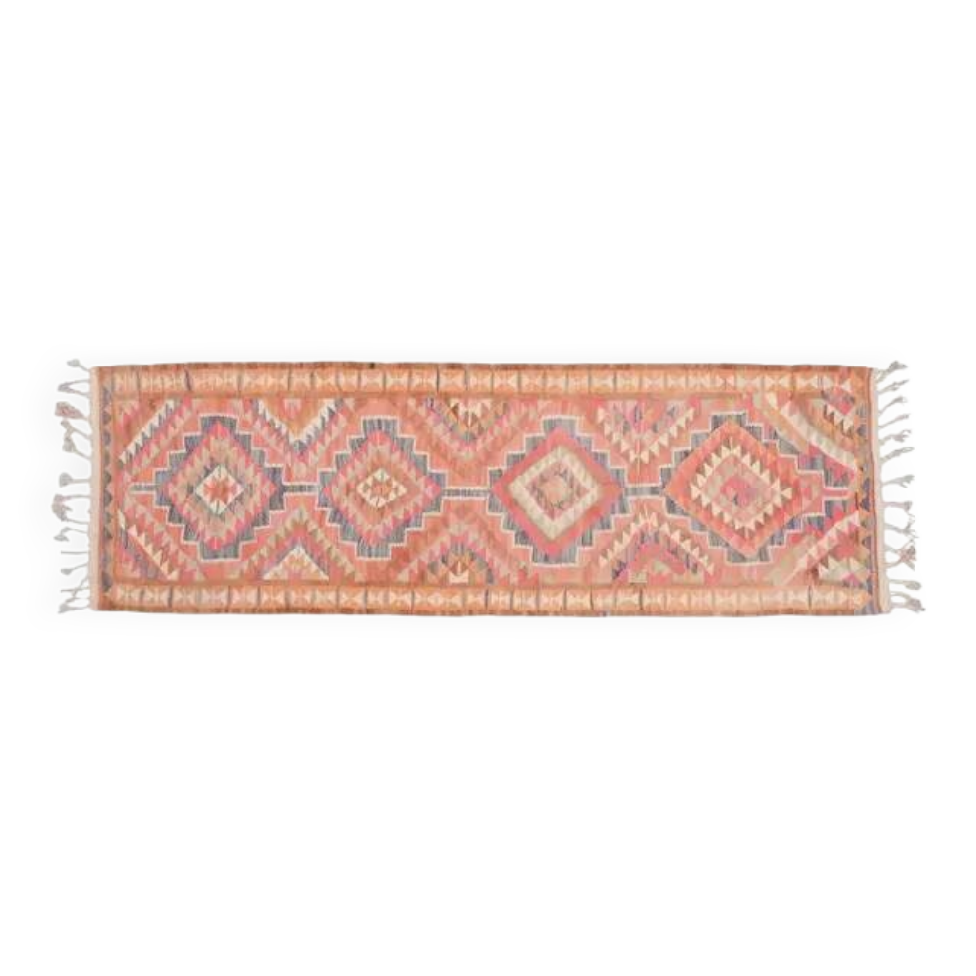 Orange Pink Turkish Oushak Vintage Handmade Wool Runner Rug  100x290