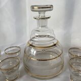 Service à liqueur en verre granité carafe et verres anciens années 50